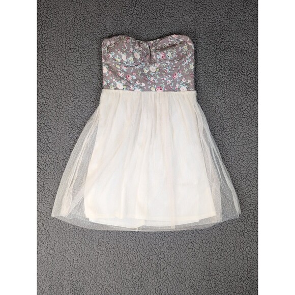 Vtg Delias Dress Strapless Floral Bustier Top Cream and Gray Juniors Medium Y2K - Picture 2 of 15
